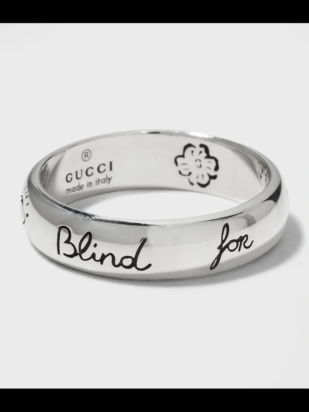 Gucci Silver 'Blind for Love' Engraved Band Ring